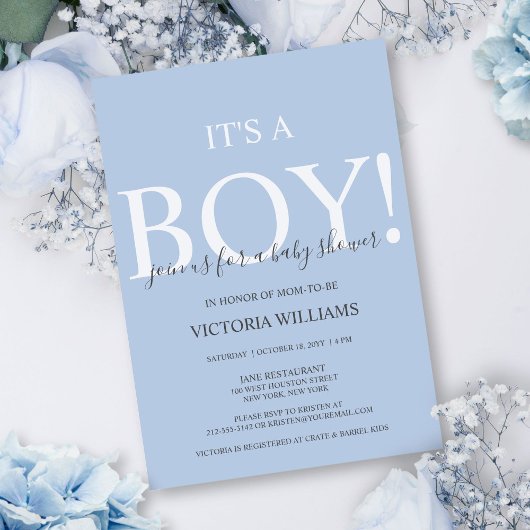 Invitation Bleu moderne C'est un Baby shower de Typographie G
