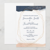 Invitation Bleu moderne et rose pâle (Devant / Derrière)