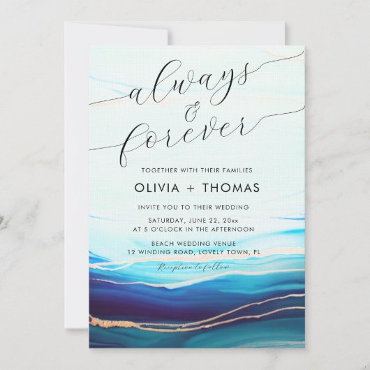 Invitation Bleu moderne Océan Turquoise Vague toujours Mariag (Devant)
