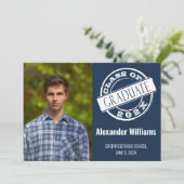 Invitation Bleu Moderne Photo Fête de Graduation (Debout devant)