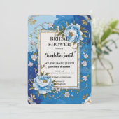 Invitation Bleu Moderne Rose antique douche nuptiale (Debout devant)