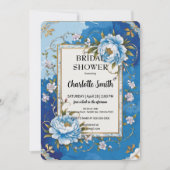 Invitation Bleu Moderne Rose antique douche nuptiale (Devant)