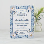 Invitation Bleu Moderne Rose antique douche nuptiale (Debout devant)