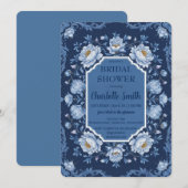 Invitation Bleu Moderne Rose Fleur antique douche nuptiale (Devant / Derrière)