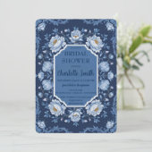 Invitation Bleu Moderne Rose Fleur antique douche nuptiale (Debout devant)