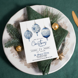 Invitation Bleu moderne style nordique Ornements Noël