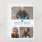 Invitation Bleu Moderne Typographie Simple 3 Diplôme Photo (Devant)