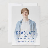 Invitation Bleu Moderne Typographie Simple Diplôme Photo (Devant)