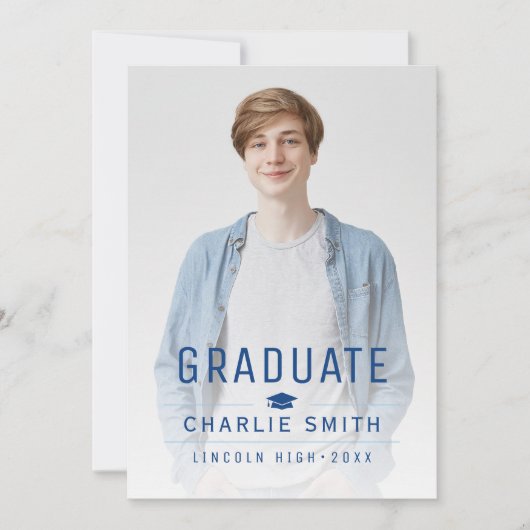 Invitation Bleu Moderne Typographie Simple Diplôme Photo (Devant)