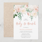 Invitation Bleu mou et Baby shower floral blanc Brunch (Devant / Derrière)