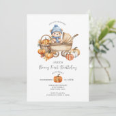 Invitation Bleu mou Poudre d'ours Citrouille automne 1er anni (Debout devant)