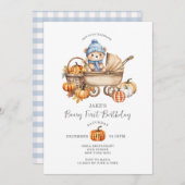 Invitation Bleu mou Poudre d'ours Citrouille automne 1er anni (Devant / Derrière)