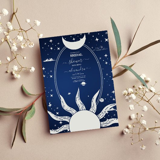 Invitation Bleu mystique et Lune Solaire Argent