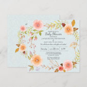 Invitation Bleu n Aquarelle rose Floral Baby shower Damas (Devant / Derrière)