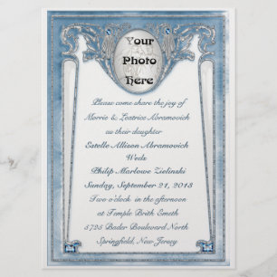 Invitation Bleu nacré - Photo (Carton d'invitation de mariage