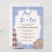 Invitation Bleu nautique Ahoy C'est un Baby shower garçon (Devant)
