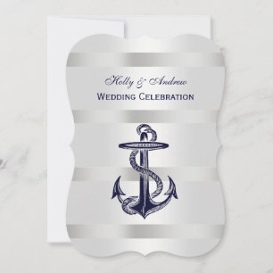 Invitation Bleu Nautique Ancre Argent Poids BG V Mariage