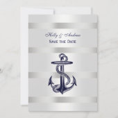 Invitation Bleu Nautique Ancre Argent Poids BG V Save the Dat (Devant)