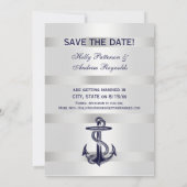 Invitation Bleu Nautique Ancre Argent Poids BG V Save the Dat (Dos)
