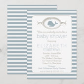 Invitation Bleu Nautique Époux Baleine Baby shower rayé I (Devant / Derrière)