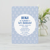 Invitation Bleu nautique et Ancre marine Anniversaire (Debout devant)