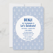 Invitation Bleu nautique et Ancre marine Anniversaire (Devant)