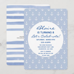 Invitation Bleu Nautique et Anniversaire d'Ancre de Marine
