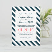 Invitation Bleu nautique et blanc Mariage diagonale (Debout devant)