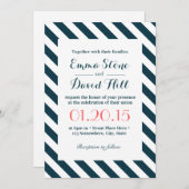 Invitation Bleu nautique et blanc Mariage diagonale (Devant / Derrière)