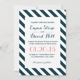 Invitation Bleu nautique et blanc Mariage diagonale