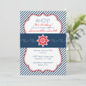 Invitation Bleu nautique et rouge d'Invitation-Marine de baby (Debout devant)