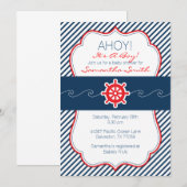 Invitation Bleu nautique et rouge d'Invitation-Marine de baby (Devant / Derrière)