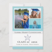 Invitation Bleu nautique Starfish diplômé félicitations (Devant)