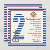 Invitation Bleu nautique, voilier blanc 2e anniversaire (Devant / Derrière)