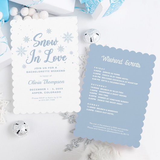 Invitation Bleu neige en amour Bachelorette d'hiver