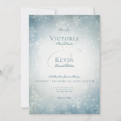 Invitation Bleu Neige et blanc Étincelle à deux côtés (Devant)