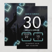Invitation Bleu Néo Rétro 30e Anniversaire (Devant / Derrière)