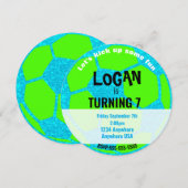 Invitation Bleu Neon Glow Soccer Ball Anniversaire, Fête de f (Devant / Derrière)