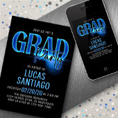 Invitation Bleu Neon Graduation Party
