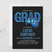 Invitation Bleu Neon Graduation Party (Devant)