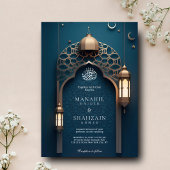 Invitation Bleu Nil Arc islamique 3D Élégant Mariage musulman