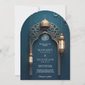Invitation Bleu Nil Arc islamique 3D Élégant Mariage musulman (Devant)