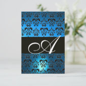 INVITATION BLEU NOIR BLANC DAMAS MONOGRAMME (Debout devant)
