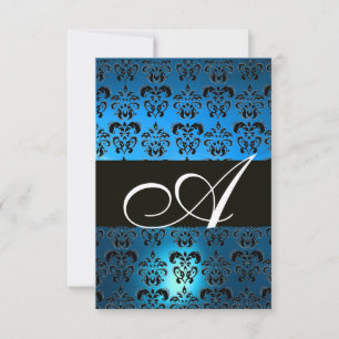 INVITATION BLEU NOIR BLANC DAMAS MONOGRAMME