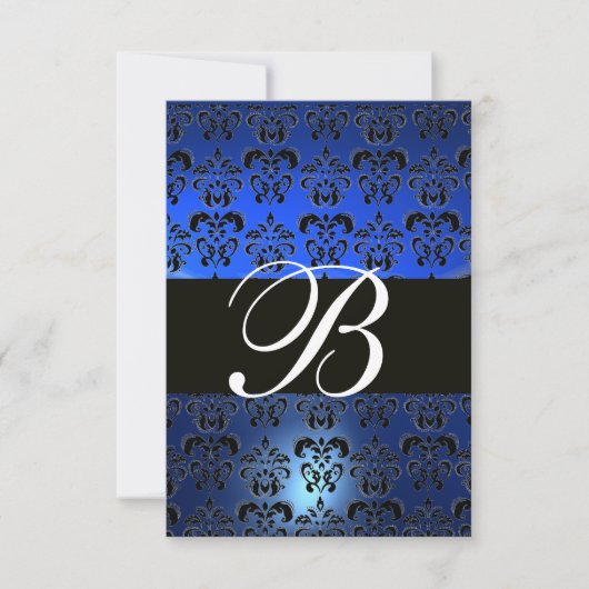 INVITATION BLEU NOIR BLANC DAMAS MONOGRAMME RSVP (Devant)
