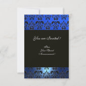 INVITATION BLEU NOIR BLANC DAMAS MONOGRAMME RSVP (Dos)