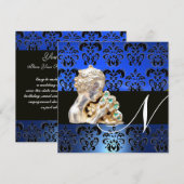 INVITATION BLEU, NOIR, BLANC DAMASSÉ MONOGRAMME DE JOAILLERIE (Devant / Derrière)