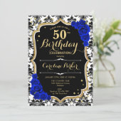 Invitation Bleu noir blanc Royal Photo 50e anniversaire (Debout devant)