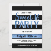 Invitation Bleu noir blanc sweet sixteen anniversaire (Devant)