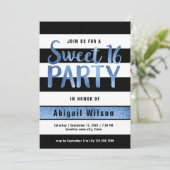 Invitation Bleu noir blanc sweet sixteen anniversaire (Debout devant)